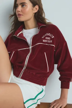 Next Womens Burgundy Velour Full Zip 100% Cotton Jacket