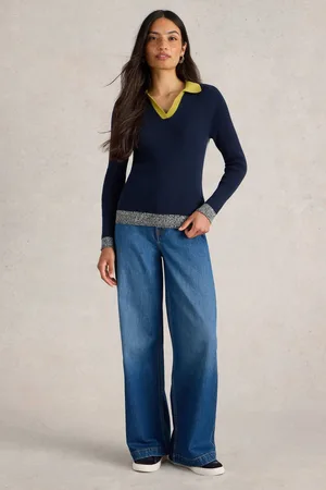 White Stuff Womens 100% Organic Cotton Rib Collar Jumper
