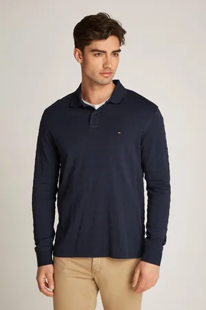 Tommy Hilfiger Regular Fit Jacquard Stripe Long Sleeve 100% Cotton Polo Shirt XL