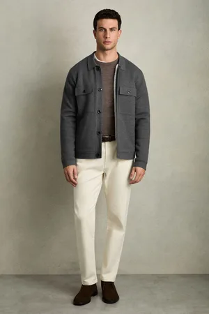 Reiss Mens Mid Melange Heritage Fleece-Lined Button-Through Jacket