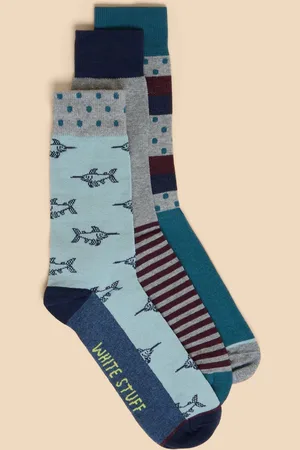 White Stuff Mens Fish Ankle Socks 3 Pack
