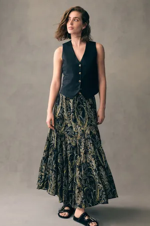 Next 100% Cotton Boho Tiered Midi Skirt S Reg