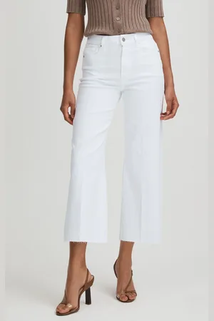 Paige Womens Wide Leg Raw Hem Cropped Jeans