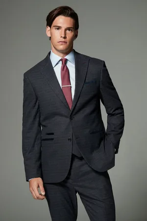 Next Mens Navy Skinny Fit Trimmed Check Suit Jacket