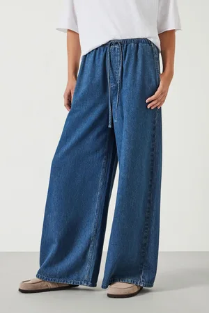 Hush Puppies Womens Clio Wide Leg Tie Waist 100% Cotton Jeans