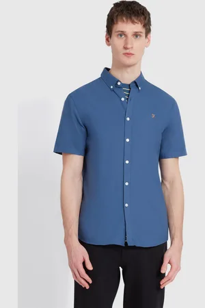 Farah Brewer Short Sleeve 100% Cotton Shirt in Cold Metal L