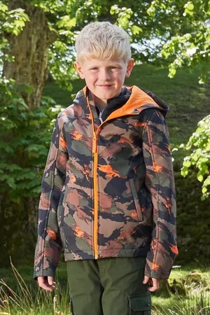Mountain Warehouse Boys Camouflage Exodus II Kids Printed Water Resistant Softshell Jacket