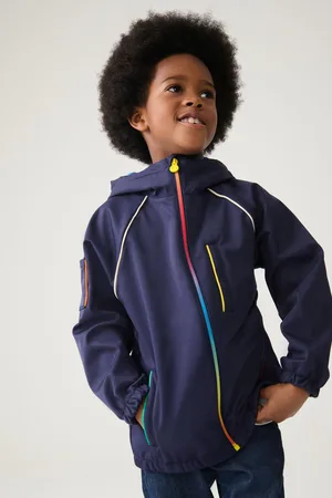 Little Bird Boys Navy Navy Rainbow Trim Shower Resistant Softshell Jacket