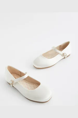 Next Girls Ivory Satin Stain Resistant Bridesmaid Standard Fit (F) Mary Jane Square toe Occasion Shoes