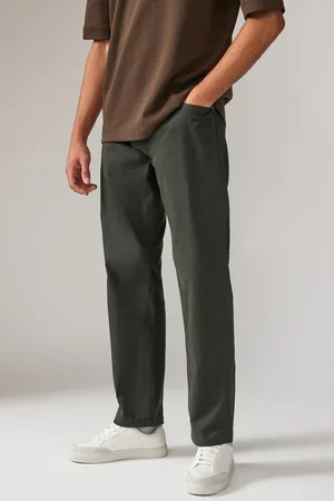 Next Mens Khaki Straight Fit Printed Soft Touch Stretch Denim Jeans Style Trousers