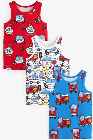 Next Boys Emergency Vehicle Print 100% Cotton Printed Vests 3 Pack (1.5-8yrs)