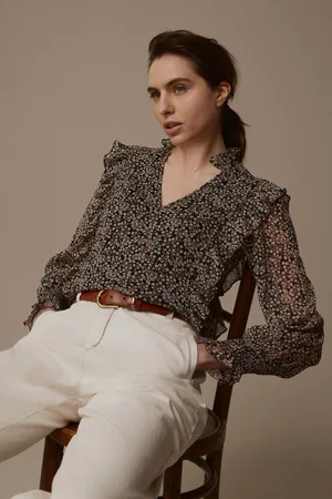 Laura Ashley Womens Morston Ditsy Chiffon Frill Blouse