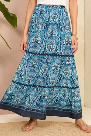 Love & Roses Womens Navy Tiered Trim Detail Maxi Skirt
