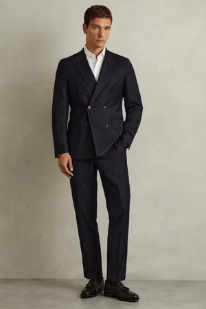 Reiss Mens Navy Combo Db Double Breasted Suit Jacket in Wool-Blend