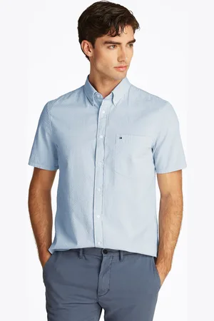 Tommy Hilfiger Regular Fit Seersucker Short Sleeve 100% Cotton Shirt L