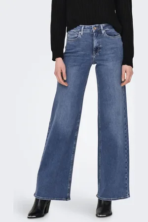 ONLY Womens Wide Leg High Waisted Jeans With Super Stretch