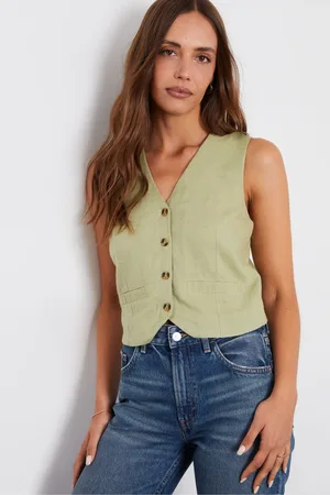 Threadbare Womens Green Linen Blend Waistcoat