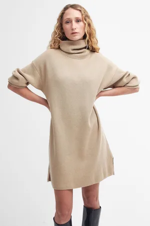 Barbour Womens Beige 100% Cotton Rib Stitch Chunky Knitted Dress