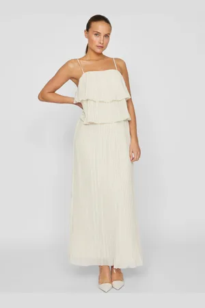 VILA Chiffon Ruffle Pleated Maxi Occasion Dress AU 10