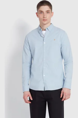 Farah Steen Long Sleeve 100% Cotton Shirt in Hazelnut Marl L
