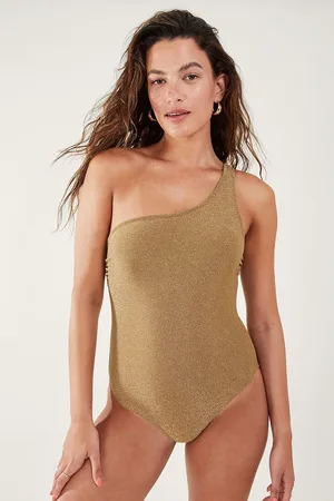 Accessorize Gold Shimmer One Shoulder Swimsuit AU 10