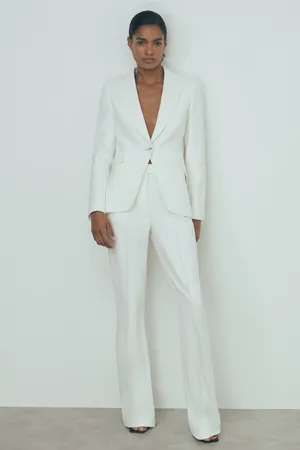 Reiss Womens Ivory Camille Atelier Slim Flared Suit Trousers