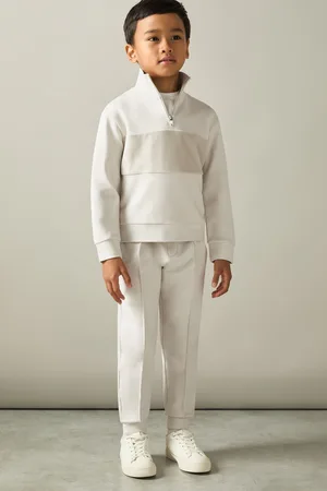 Reiss Boys Taupe Selin 3-9 yrs Slim Fit Half-Zip Funnel Neck Velour Sweatshirt