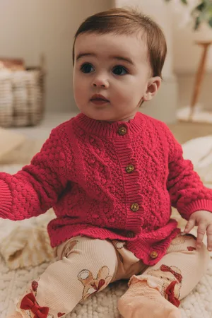 Next Girls Baby Knitted Bobble 100% Cotton Cardigan (0mths-2yrs)