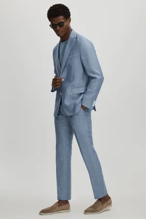 Oscar Jacobson Mens Slim Fit 100% Linen Trousers