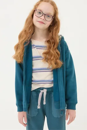 Fat Face Girls FatFace Dark Teal Owl Zip Through Hoodie