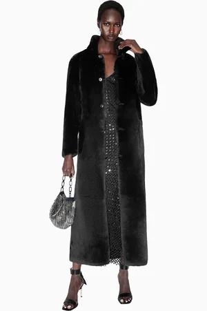 AllSaints AllSaints Black Serra Maxi Shearling 100% Cotton Coats XS