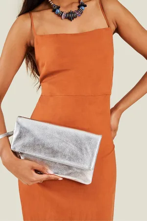 Accessorize Silver Leather Fold Over Clutch One
