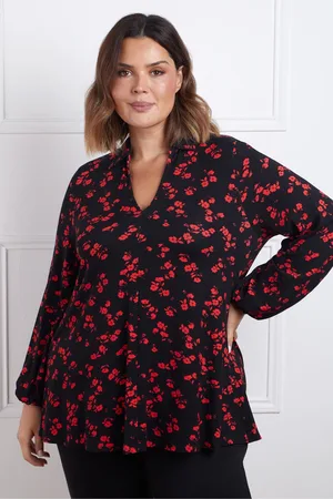Live Unlimited London Womens Floral Print Open Collared Top