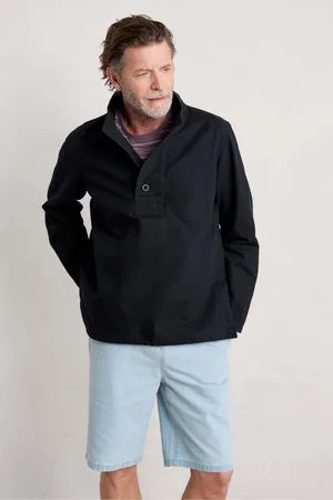 Seasalt Cornwall Mens Mens Clay Stone Organic Cotton Pullover Smock Jacket
