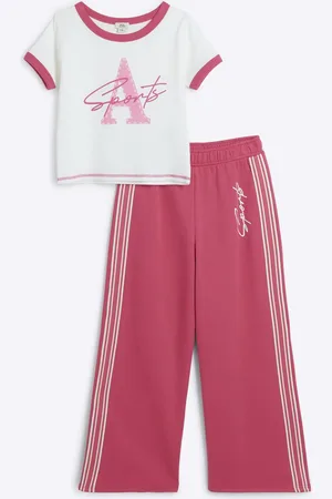 River Island Girls Girls 1998 100% Cotton T-Shirt And Joggers Wide Leg Set