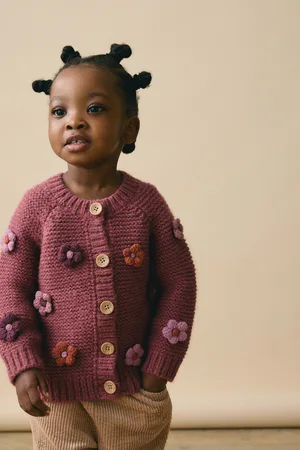 Next Girls Burgundy 3D Flower Cardigan (3mths-7yrs)