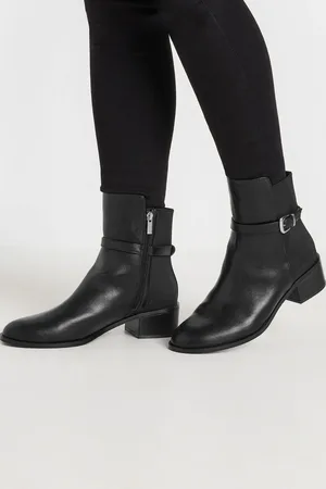 Long Tall Sally Black Block Elastic Strap Boots AU 9 (EU 40)
