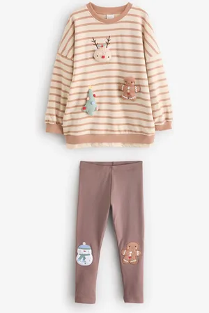 Next Girls Stripe Christmas Padded Characters Long Sleeve Top and Leggings Set (3mths-7yrs)