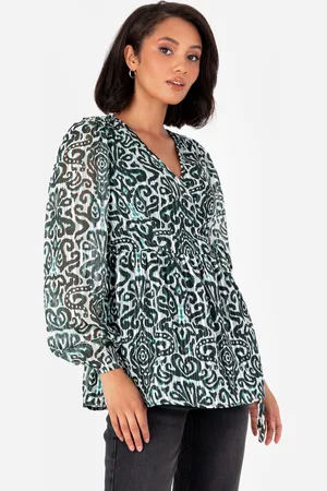 Lovedrobe Womens Metalised Fibre Print Long Sleeve Wrap Top