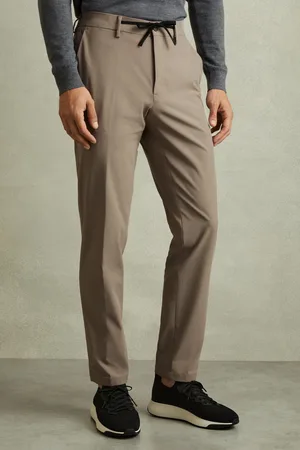 Reiss Mens Taupe Split Technical Drawstring Trousers
