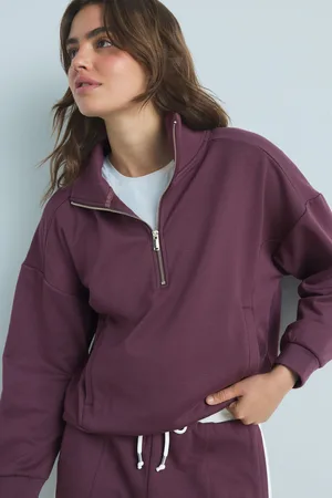 Next Womens Burgundy Modal Blend Half Zip Top