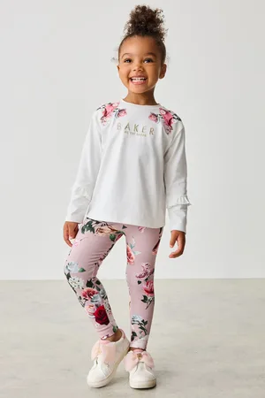 Ted Baker Girls Neutral Floral Print Top And Leggings Set