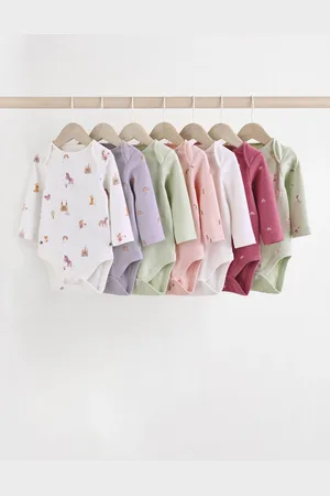 Next Girls Multi 7 Pack Baby Long Sleeve Pastel Bodysuits 7 Pack