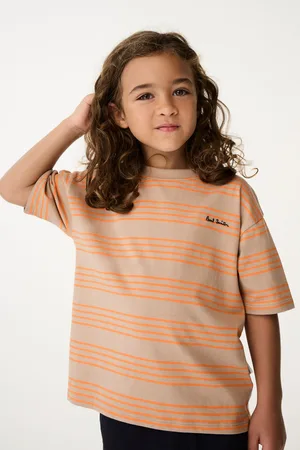Paul Smith Boys Boys Orange/Neutral Striped Short Sleeve 100% Cotton Oversized T-Shirt