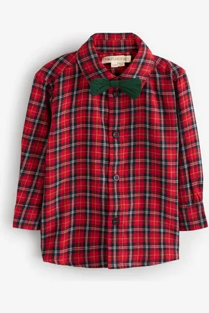 Angel & Rocket Boys Joeseph Check 100% Cotton Shirt With Bow Tie