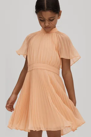 Reiss Girls Apricot Verity 9-13 yrs Pleated Cape Sleeve Dress