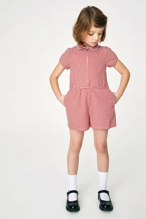 Next Girls Zip Front Cotton Rich Gingham School Playsuit (3-14yrs)