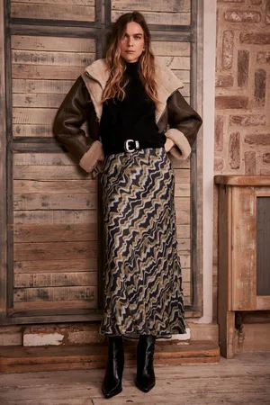 mint&berry Womens /Green Abstract Print Midi Slip Skirt