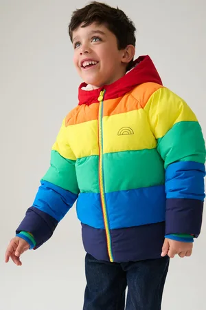 Little Bird Girls Multi Bright Rainbow Stripe Shower Resistant Padded Coat