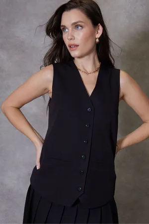 Threadbare Womens Black Longline Fitted Tailored Waistcoat